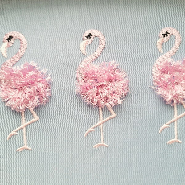 Mini Fringed fluffy chenille Flamingo bird small machine embroidery designs in sizes 2.5, 3 and 3.5 inches awesome fringe fur flamingo