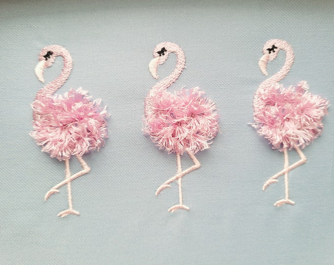 Mini Fringed fluffy chenille Flamingo bird small machine embroidery designs in sizes 2.5, 3 and 3.5 inches awesome fringe fur flamingo