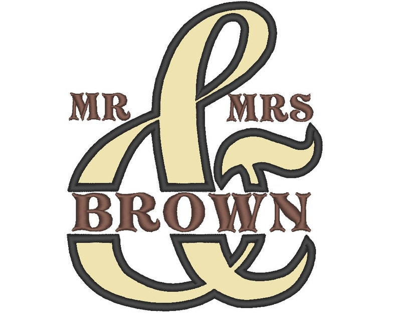 Split Ampersand machine embroidery applique and mini font Set size 4, 5 and 6 inches height INSTANT DOWNLOAD monogram wedding Mr and Mrs image 1