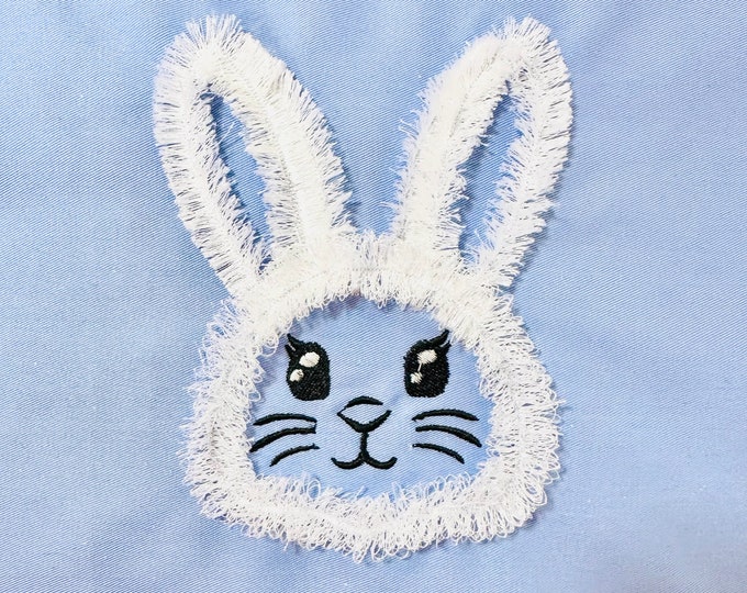 Fluffy Easter Bunny head silhouette machine embroidery designs chenille fluffy Bunny cute little Bunny fringe in the hoop ITH project