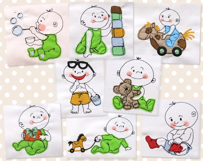 Baby boy Little boy playing toys Machine Embroidery Designs SET of 8 designs for hoop 4x4 and 5x7 kids toddler toy bear horse blocks bubbles