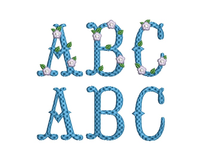 Fishtail Floral Font and Basic Font SET of 2 alphabet Waffle Stitch monogram letters machine embroidery designs sizes 2 thru 4.5 in, BX
