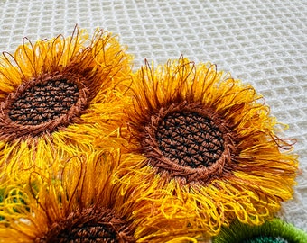 Sunflowers Fringed Flowers Fluffy Fringe Sunflower in 4 Sizes Embroidery Files machine embroidery designs download Sunflower fuzzy design