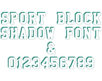 Sport Block Schatten Schrift Monogramm Alphabet Maschinenstickerei Designs Buchstaben & Zahlen Größen von 1,5, 2, 2,5, 3, 3,5, 4 Zoll, BOX enthalten!
