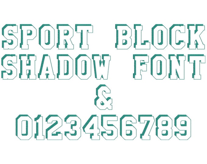 Sport block shadow Font monogram alphabet machine embroidery designs letters & numbers sizes from 1.5, 2, 2.5, 3, 3.5, 4in, BX included!