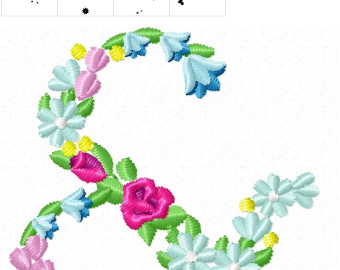 Meadow Bluebell Rose Floral Ampersand monogram flowers flower flowered machine embroidery designs 2, 3 and 4 inches