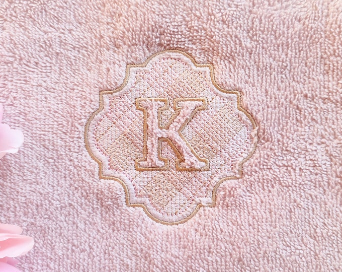 Embossed terry towel Monogram letters A-Z and gingham buffalo plaid Frame machine embroidery designs for hoop 4x4 5x7 wedding birthday gift