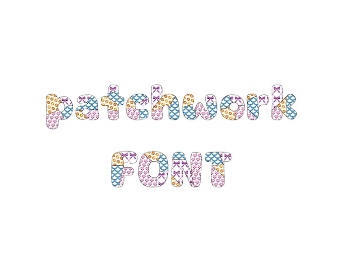 Patchwork FONT awesome patterned and outline alphabet monogram letters folk machine embroidery designs sizes 1.8 up to 4.2 inch sweet farm