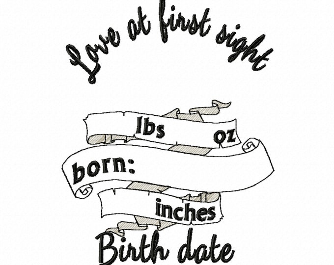 Birth Announcement embroidery template and mini font Set  / embroidery designs INSTANT DOWNLOAD Love at first sight