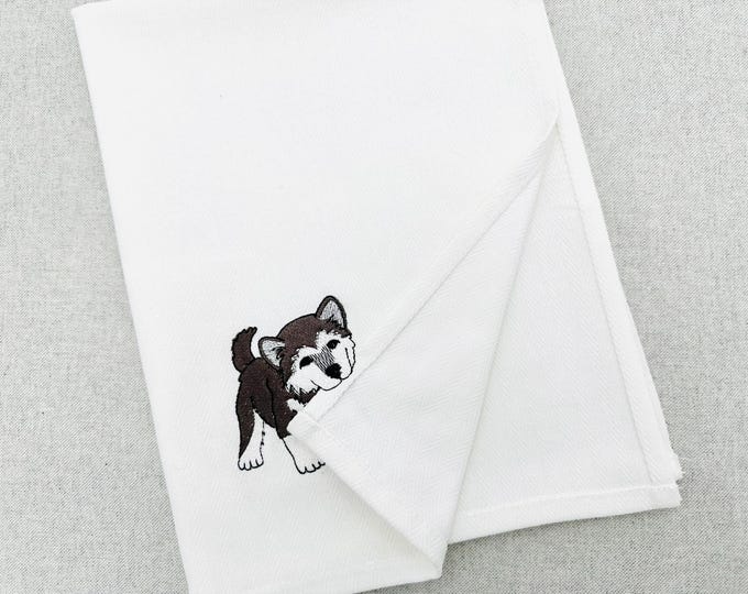 Cute Playing German Malamute Puppy Dog Mama kitchen dish towel machine embroidery designs ITH project simply in the hoop Alaskan Shepherd