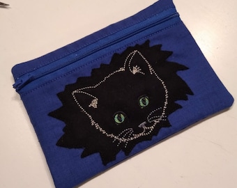 Cat zip bag, Peeking cat Kitty, envelope pouch pocket zipper bag ITH In The Hoop machine embroidery designs for hoop 5x7, 6x10 kids purse