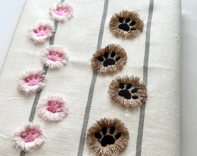 Small fringed fluffy Paw embroidery cute mini paw fringe in the hoop ITH machine embroidery design wee happy paw accent kitty kitten paws