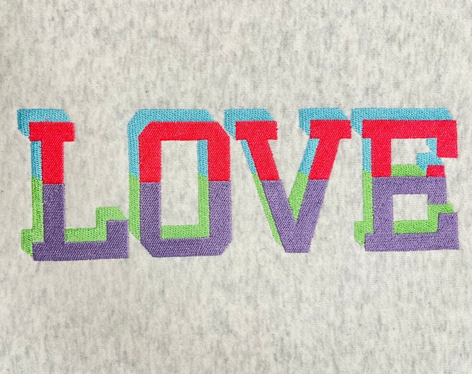 Block Varsity collegiate split multicolored font fill stitch 4 color Font machine embroidery designs alphabet size 1.5 up to 5.7 inches