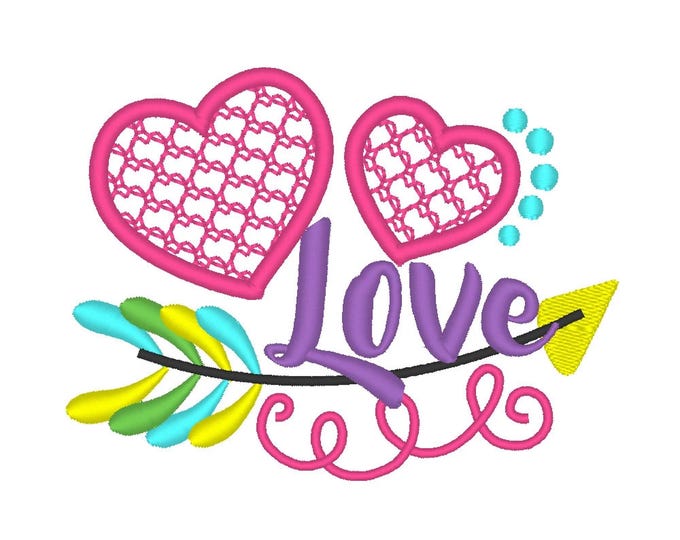 Love Saying on Arrow with Hearts wild valentine heart Applique machine embroidery designs sizes for hoop 4x4 5x7 kids baby girls design