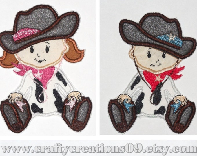 Cowboy rodeo western babies SET of 2 baby cowboy and cowgirl Applique machine embroidery designs INSTANT DOWNLOAD kids boy and girl twins