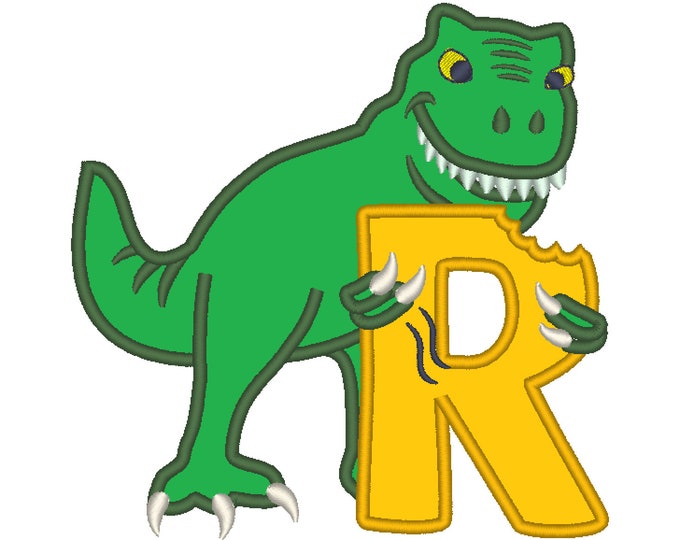 T-rex dinosaur Birthday only one LETTER R machine embroidery Birthday outfit designs - for hoops 4x4, 5x7, 6x10  INSTANT DOWNLOAD