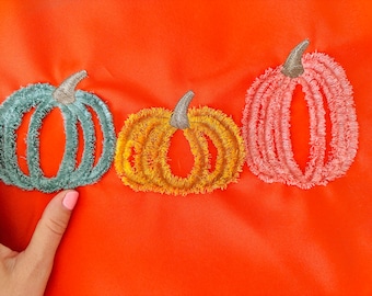 Fringed Fall Pumpkin fringe in the hoop ITH project machine embroidery designs fluffy Chenille Fall Thanksgiving Pumpkin farm kitchen towel