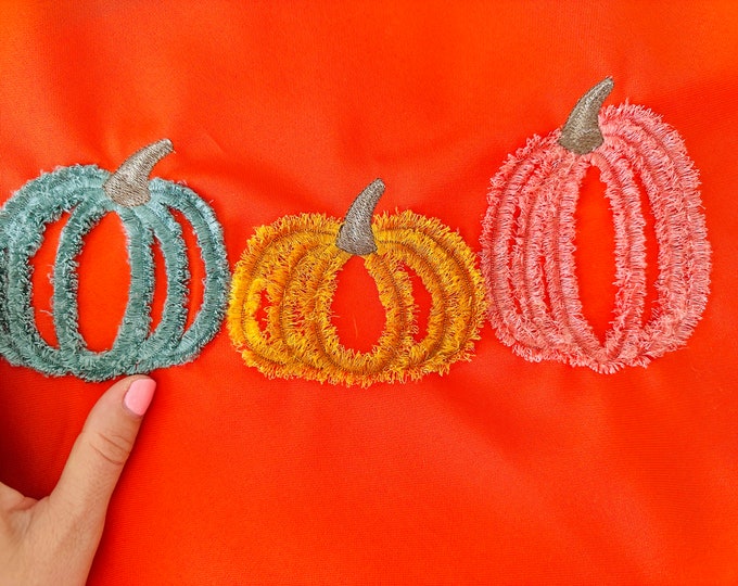 Fringed Fall Pumpkin fringe in the hoop ITH project machine embroidery designs fluffy Chenille Fall Thanksgiving Pumpkin farm kitchen towel