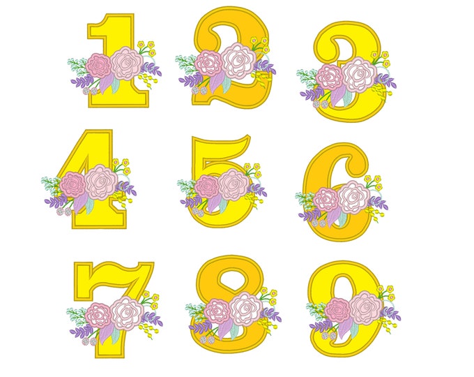 Package price! Farm Birthday numbers 1-9 country style vintage french floral crown barn number roses bouquet rose embroidery designs