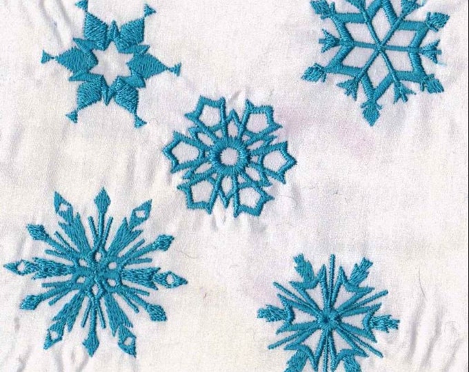 6 Snowflakes machine embroidery designs, separate files for hoop 4x4, SET of 6 snowflake in assorted sizes winter ice blossom Christmas snow