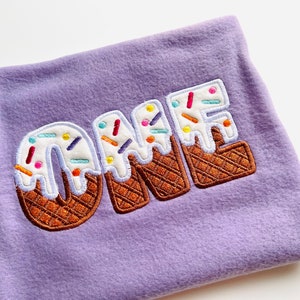 Ice cream and waffle Font Applique machine embroidery designs kids Birthday shirt sweet monogram name A-Z alphabet Ice-cream, BX included
