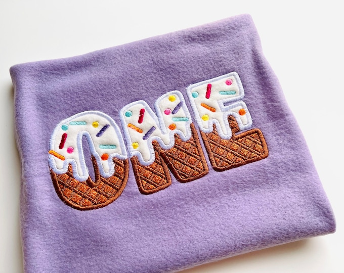 Ice cream and waffle Font Applique machine embroidery designs kids Birthday shirt sweet monogram name A-Z alphabet Ice-cream, BX included