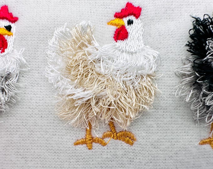 Mini Chicken fringed fluffy chenille farm bird machine embroidery designs fringe fur chickens design mini sizes 2 and 3 inch cute add-on 2