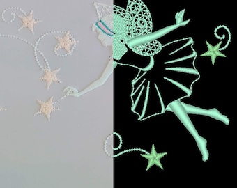 Imaginary Fairy / Glow in the dark special designed machine embroidery / sizes 4x4 and 5x7 / file INSTANT DOWNLOAD