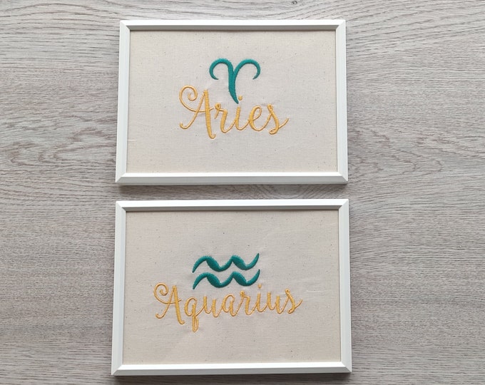 Zodiac Signs SET of 12 machine embroidery designs Astrology Horoscope gift idea Virgo Aries Taurus Gemini Leo Libra Scorpio Capricorn Pisces