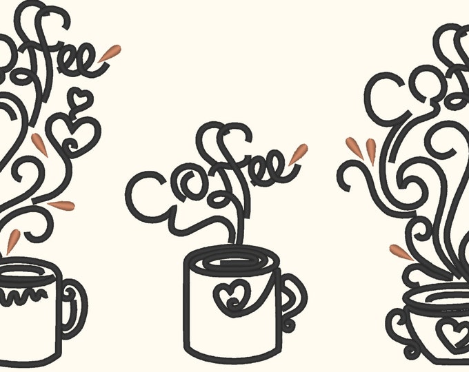 Coffee love, outline designs, quck and awesome towel decorating for coffee lovers - embroidery designs, collection