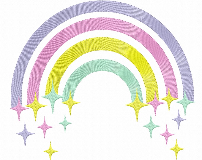 Fill stitch Rainbow falling stars starry rainbow with falling star cute kids girly delicate design, machine embroidery designs