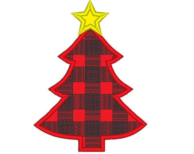 Plaid Checked Christmas tree Woodlands Tree Applique gingham Triple Applique design Christmas tree  embroidery designs 4x4 5x7 6x10