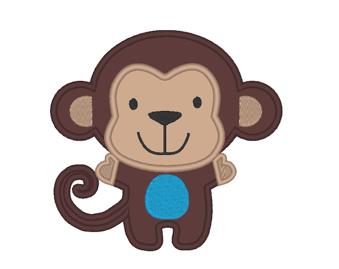 Wild animal - Monkey - machine embroidery applique designs Monkey applique for hoops 4x4, 5x7, 6x10 and 8x8