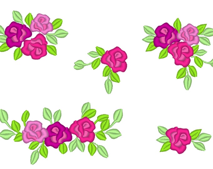 Accent mini flowers, machine embroidery designs, big set of various multiple sizes, mini beautiful roses, rose embroidery floral flowers