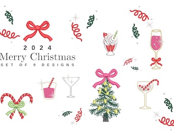 Merry Christmas Big SET of 9 festive designs Mini Sizes machine embroidery designs Party Decor Christmas Tree Bow Candy Cane Ice Cream