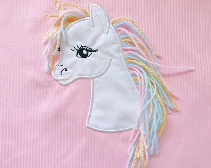 Rainbow Unicorn Applique yarn hair in the hoop machine embroidery designs pretty rainbow unicorn baby girls sizes for hoop 4x4  5x7  6x10