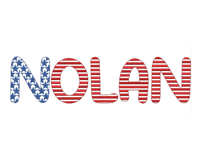 Patriotic kids Stars and Stripes Fonts 2 types machine embroidery designs SET of 2 alphabet letters assorted sizes 4th July Independence Day