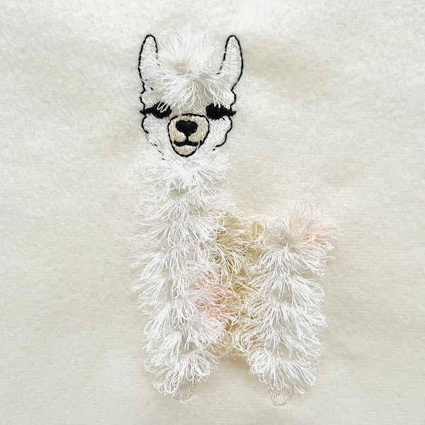 Fringed fur chenille Fluffy Llama machine embroidery designs boho Lama ITH in the hoop cute adorable llama alpaca kids sweatshirt design