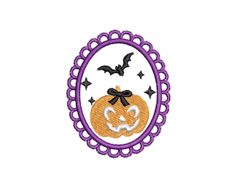 Halloween Pumpkin in Frame Jack o Lantern and Bats machine embroidery designs mini sizes 2 up to 4 inch kids baby girls scary spooky design