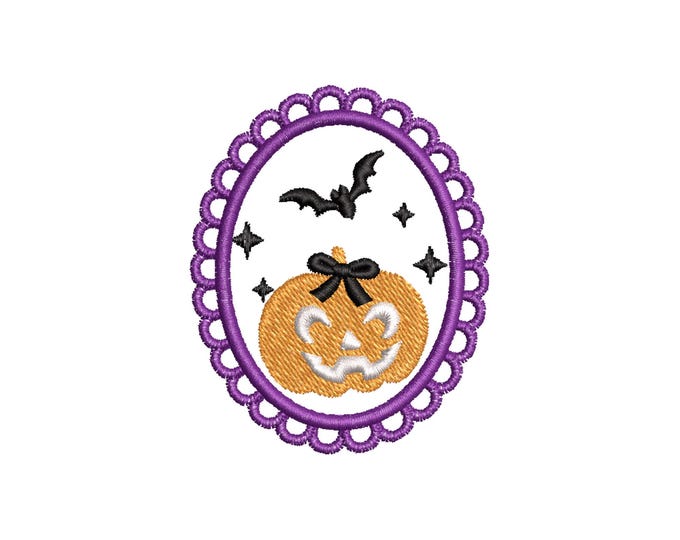 Halloween Pumpkin in Frame Jack o Lantern and Bats machine embroidery designs mini sizes 2 up to 4 inch kids baby girls scary spooky design