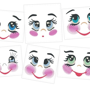 Little pretty doll face dolly face little girl embroidery face Embroidered Dolls face doll eyes complete face machine embroidery designs