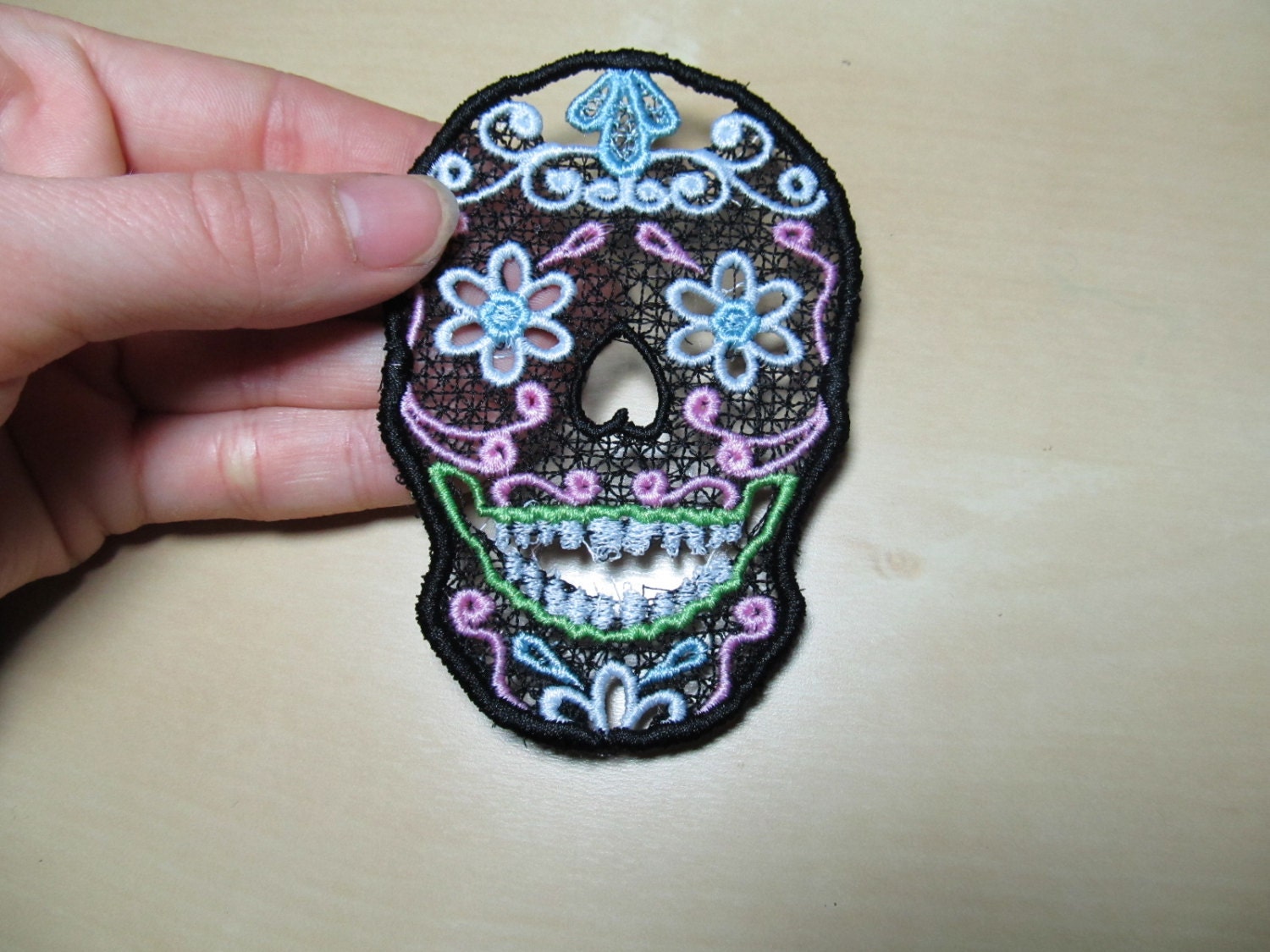 Fsl free standing multicolored lace day of the dead skull calavera Fsl free standing multicolored lace day of the dead skull calavera