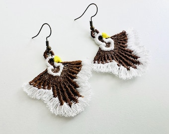 Eagle Fringed Fluffy Feathers earrings or charm FSL freestanding lace machine embroidery designs Bald Eagle ITH in the hoop size approx 2 in