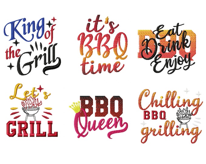 Set BBQ time, it is Barbecue time, apron, kitchen towel, summer time, gradient, rainbow,  iridescent embroidery design 4, 6, 7, 8  inches