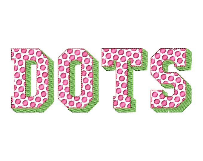 Dotted Dots Patterned Font 3 three colors Shadow Alphabet letters and numbers machine embroidery design assorted sizes block shadowed font