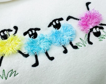 Funny Fuzzy Sheep Fringed Lamb 4 in a row fringe machine embroidery designs Farm kids shirt sweatshirt embroidery sizes 4 up to 8 inches
