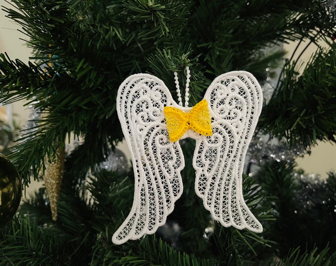 Angel wings FSL Artapli originals AND bow hanger two in one  Free standing lace wing Christmas decoration ornament machine embroidery design
