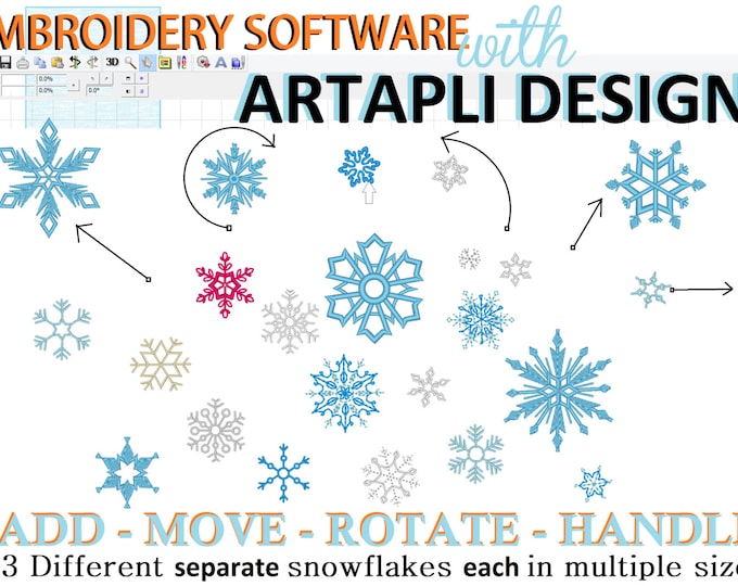 Frozen single Snowflakes embroidery designs and Easy Embroidery Software INCLUDED, 23 separate designs and MANY sizes, INSTANT download