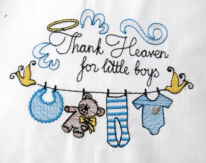 Thank Heaven for little boys light sketch stitch machine embroidery designs for hoop 4x4 5x7 6x10 baby newborn nursery mothernity design