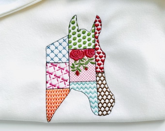 Patchwork Horse face Farm animal patterned Horse head silhouette outline machine embroidery designs sizes 4 up to 9in folk pillowcase tshirt